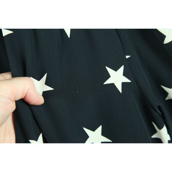 Vintage 80s Andre Laug Black Silk Star Dress Belted Designer M Cocktail Wrap - Picture 7 of 11